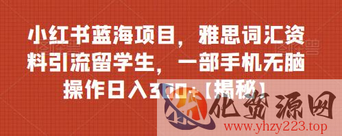 小红书蓝海项目，雅思词汇资料引流留学生，一部手机无脑操作日入300+【揭秘】