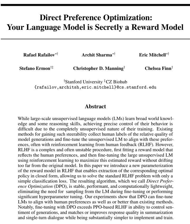 Direct Preference Optimization:Your Language Model is Secretly a Reward ...