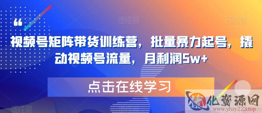 视频号矩阵带货训练营，批量暴力起号，撬动视频号流量，月利润5w+