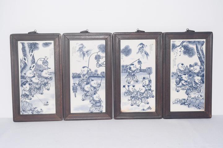 珠海亿缘文化鉴赏：王步青花婴戏纹四条屏瓷板画- 知乎