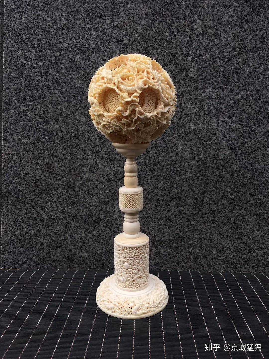鬼工球 彫刻置物 球体 マンモス牙10層透 天然マンモス牙美しい手作り