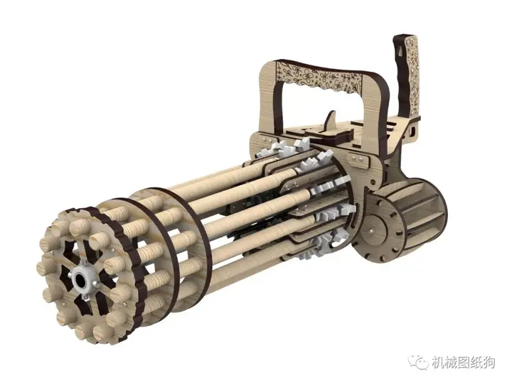 【精巧机构】加特林玩具橡皮枪模型3d图纸 step x_t格式