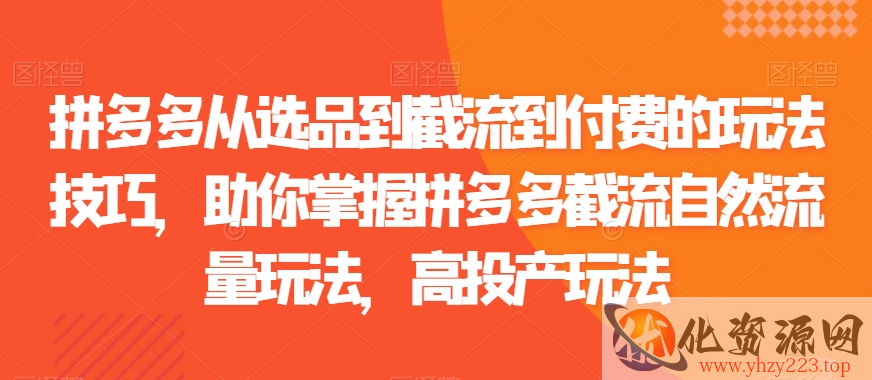 拼多多从选品到截流到付费的玩法技巧，助你掌握拼多多截流自然流量玩法，高投产玩法