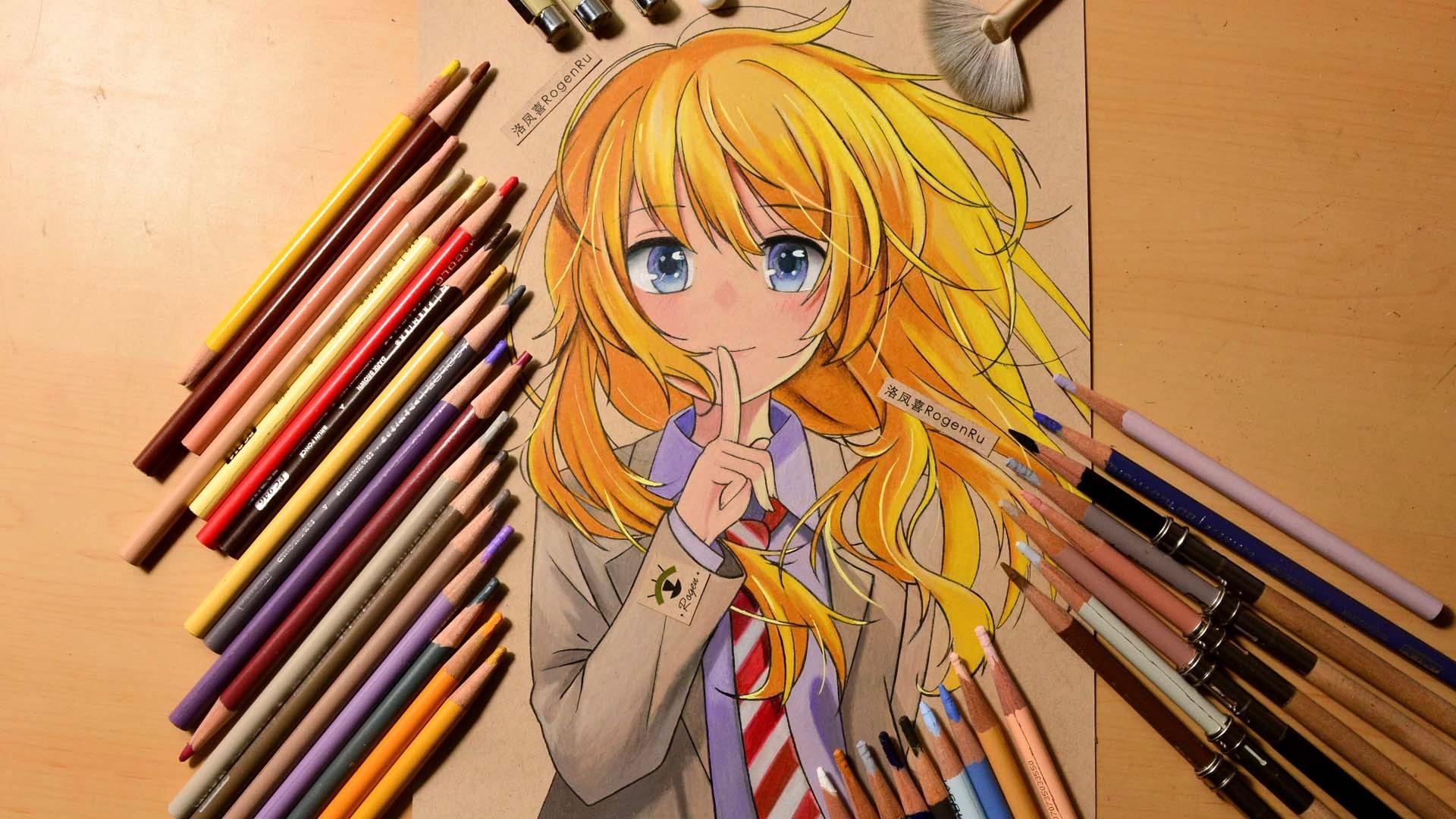 246b油性彩铅手绘四月是你的谎言漫画人物宫园薰