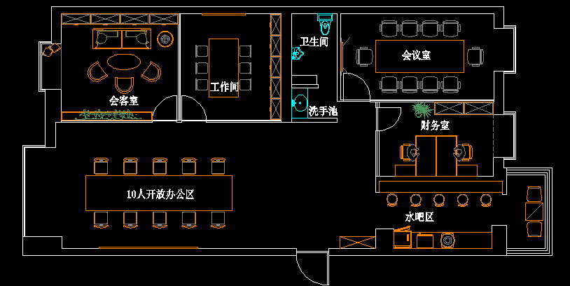 100平方小型办公室装修设计案例效果图