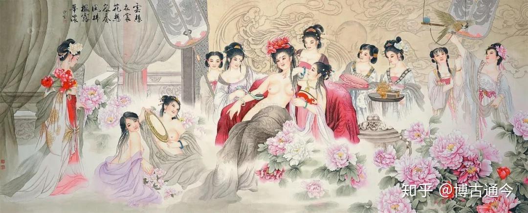 中国絵　乙亥年写貴妃出浴圖　銘有り +　燕君？ 历代名家笔下的“贵妃出浴图”，香艳至极！ - 知乎