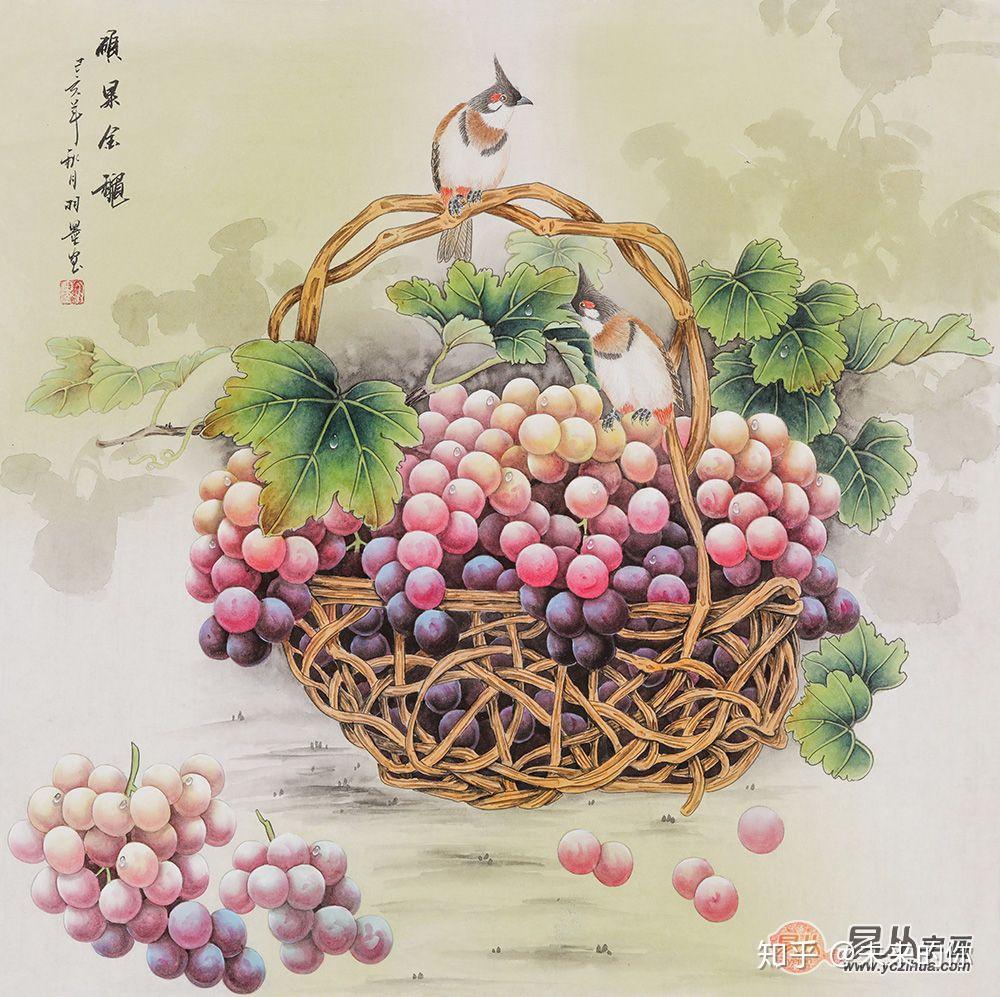 葡萄 桃 油彩画肉筆 静物画 作者時代不明 （中国の絵画