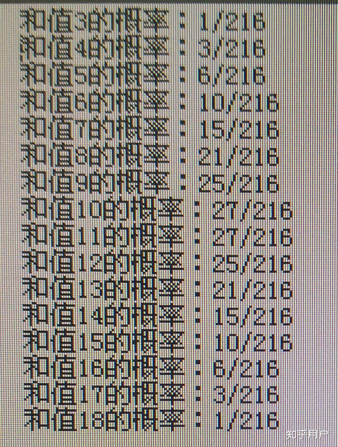 关于掷三个骰子,掷一次,求下次的和值,该怎么算? - 知乎
