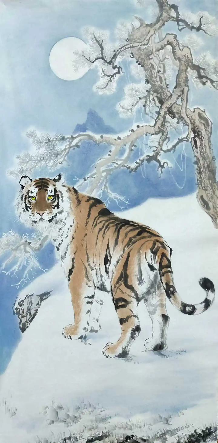 周国民雪野老虎赏析：寒松月写山君骨，雪岭毫抒志士心- 知乎