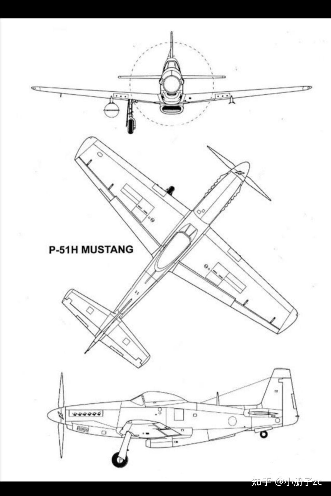 p51野马战斗机三视图图片