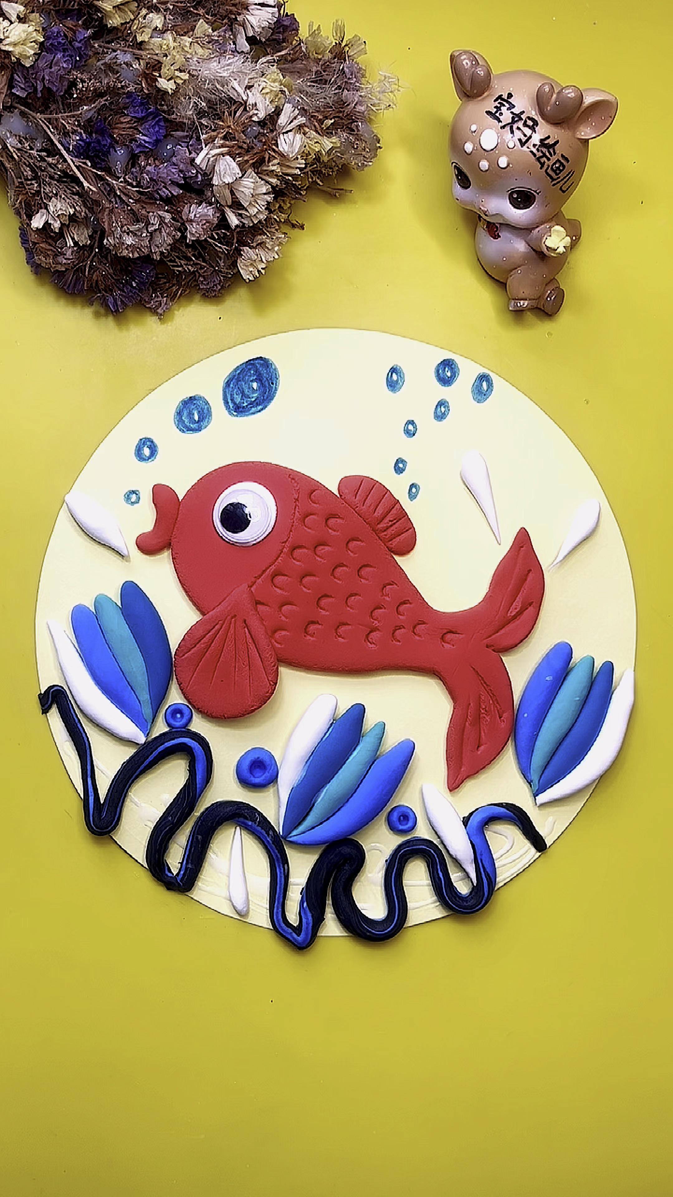 超轻粘土手工越挫越勇的红鲤鱼