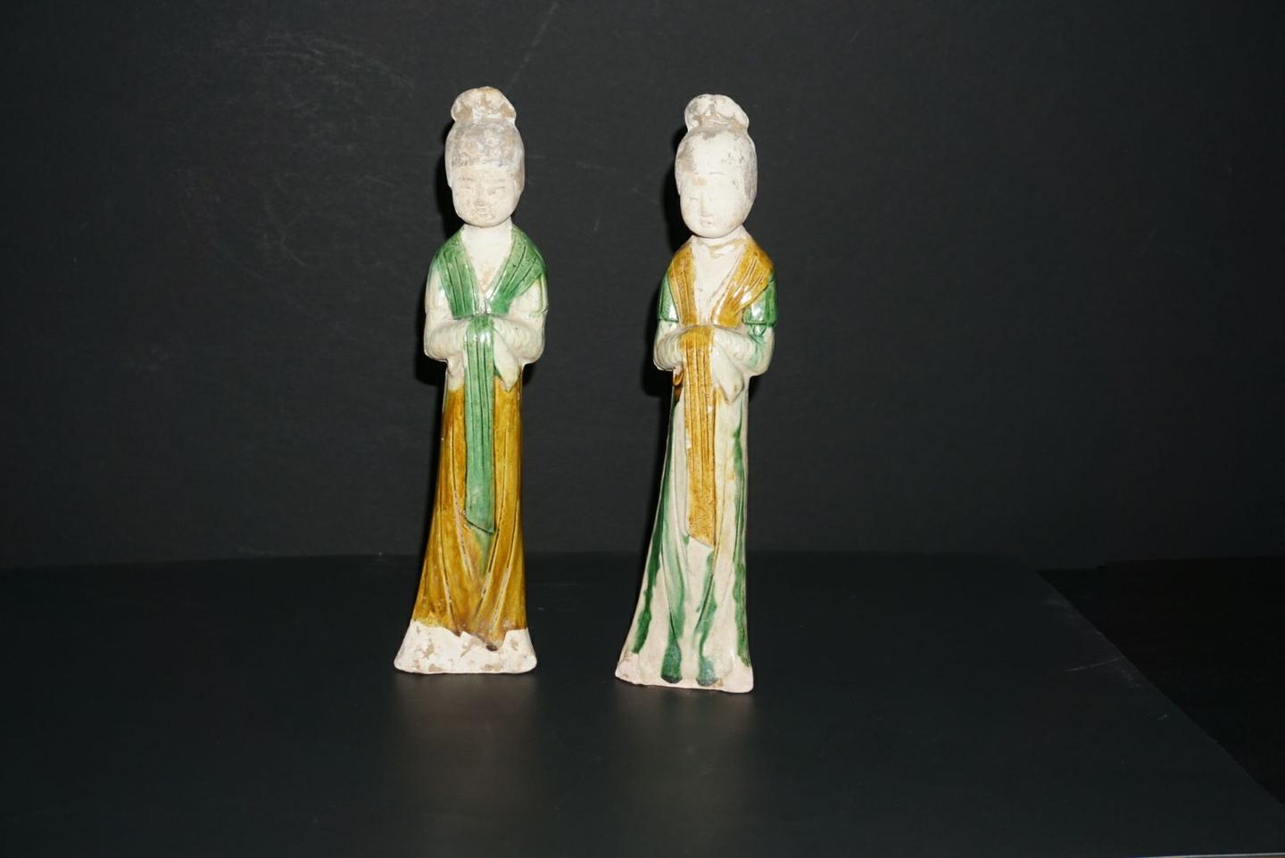 瓷器和陶俑收藏之四一对唐三彩仕女立俑A Pair of Tang Dynasty