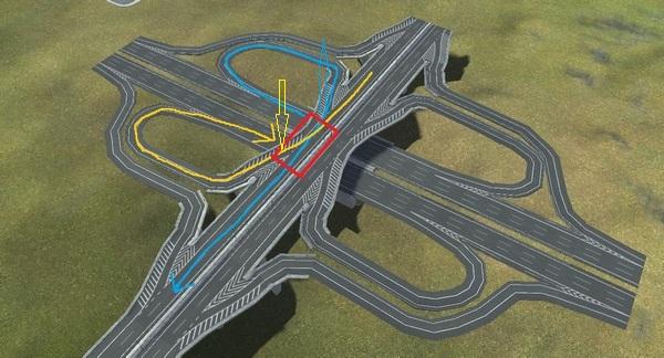 苜蓿叶式立交桥相邻两个方向左转冲突怎么解决