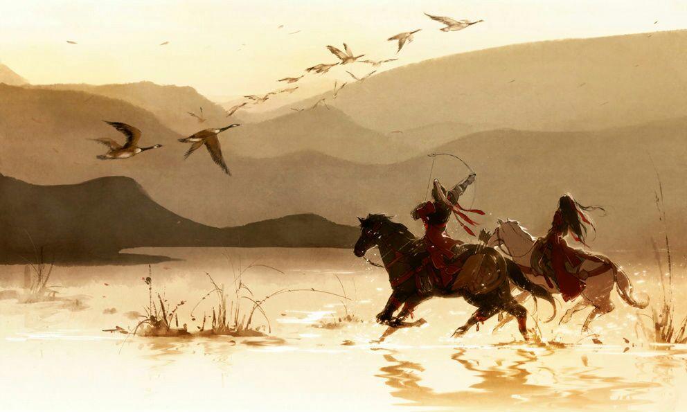 夕阳西下骑马持长枪图?