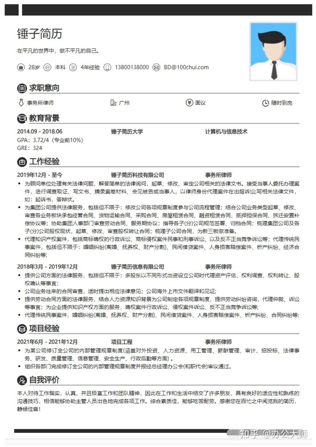 登录/注册 简历 简历制作 简历模板 如何写一篇有逼格的律师简历?