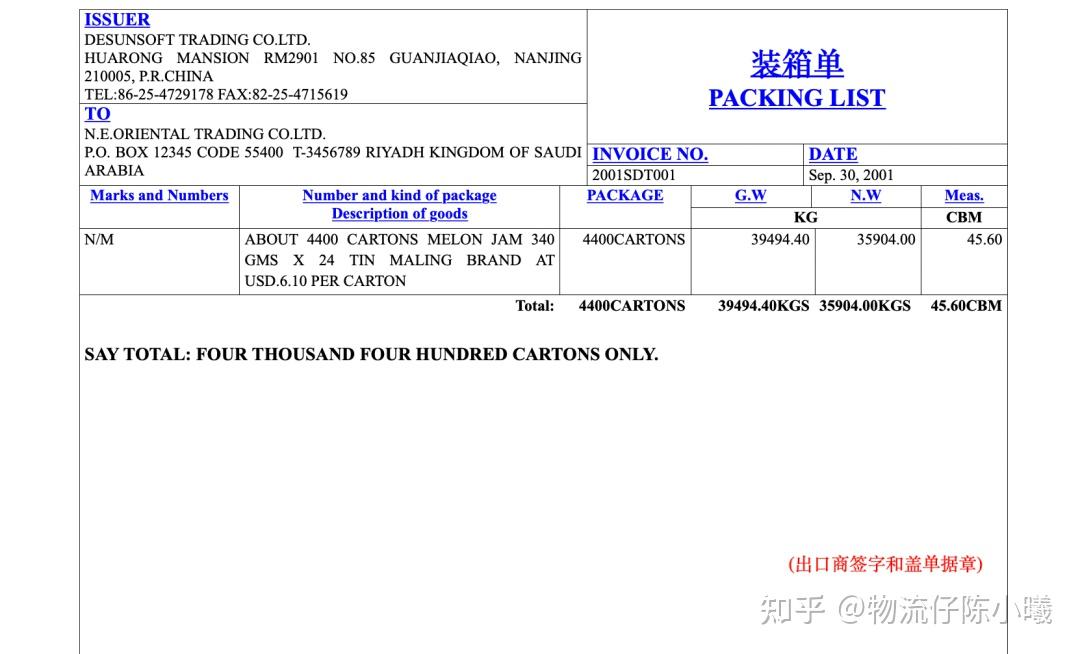 外贸单证|装箱单(PACKINGLIST) - 知乎