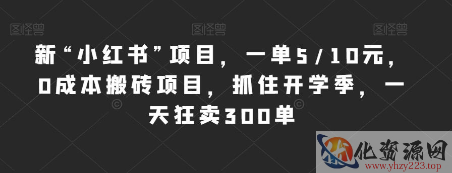 新“小红书”项目，一单5/10元，0成本搬砖项目，抓住开学季，一天狂卖300单【揭秘】