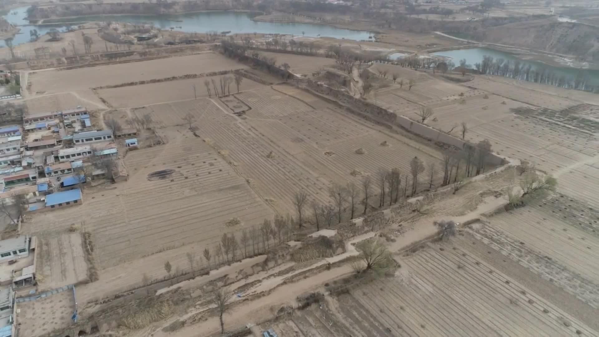 榆林市靖边县航拍明长城镇靖堡遗址