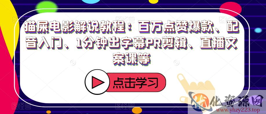 猫屎电影解说教程：百万点赞爆款、配音入门、1分钟出字幕PR剪辑、直播文案课等