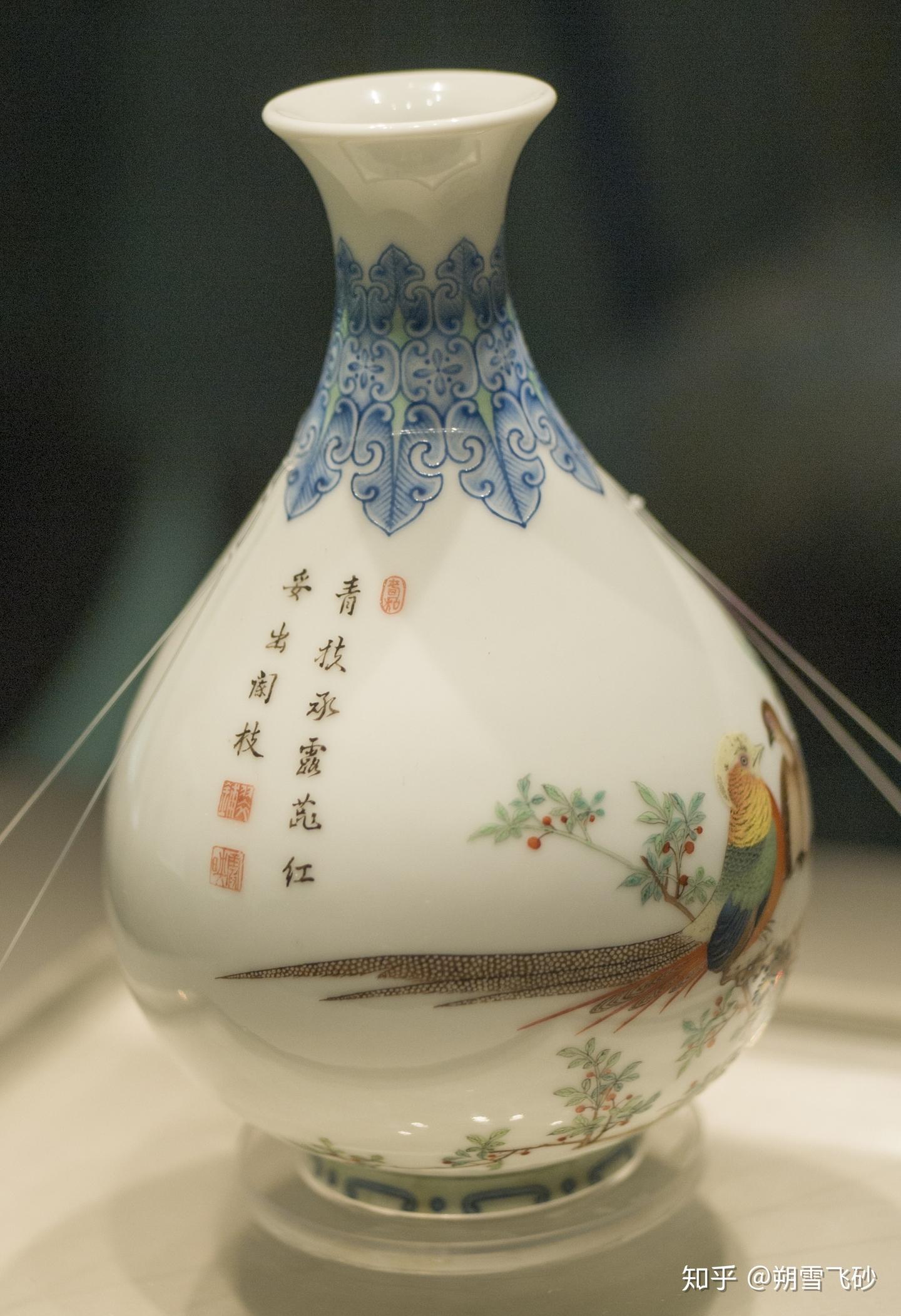 中国古美術•清時代 黄釉花瓶 故宮黄地粉彩花鳥瓶 大清雍正年製 故宮