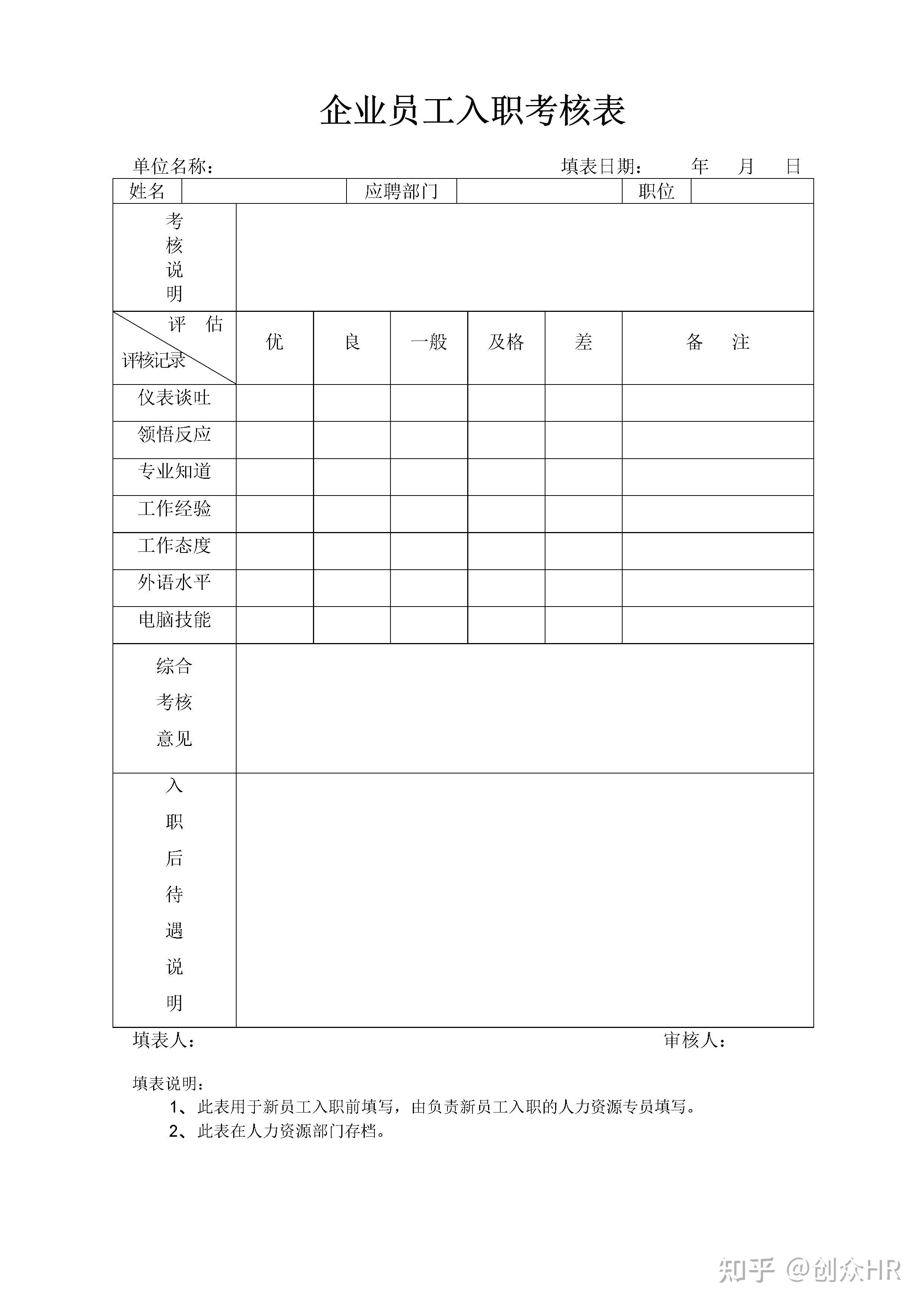 新员工入职一整套表格【入职offer、登记表及试用期考核表】 - 知乎