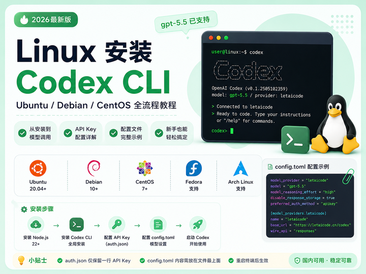 2026 最新｜Linux 安装 Codex CLI 教程：Ubuntu、CentOS 配置到 API Key 全流程 - 知乎