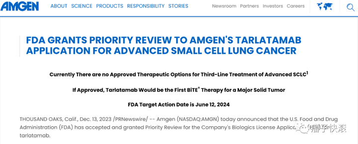 tarlatamab上市申请获 fda优先审评,预计6月12日前获批上市