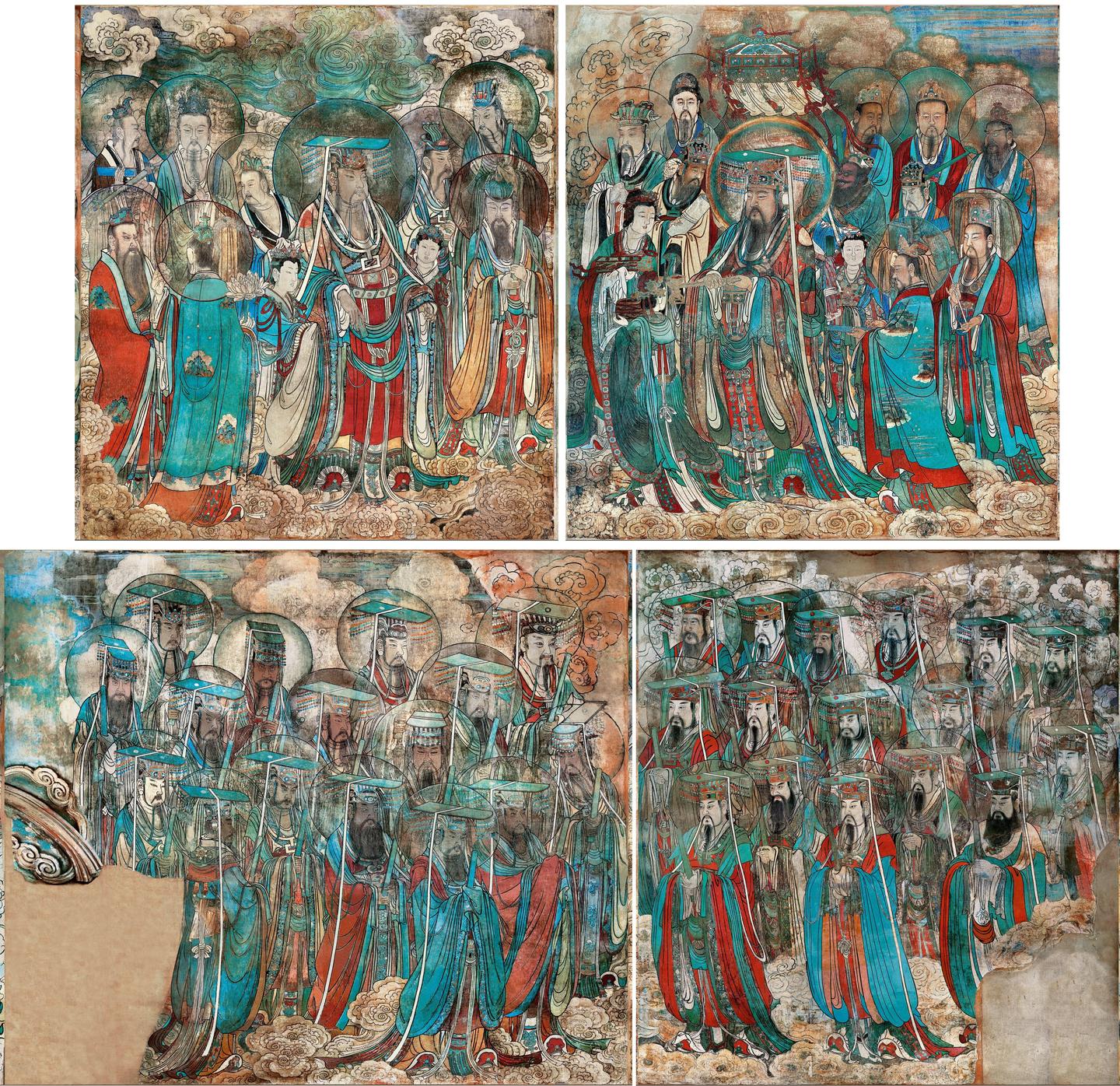 山西永乐宫三清殿-元代壁画《朝元图》:290位神仙,浩荡朝拜道祖,满壁风生星起(4)南极大帝、救苦天尊,天帝群像【高清超大图】 - 知乎