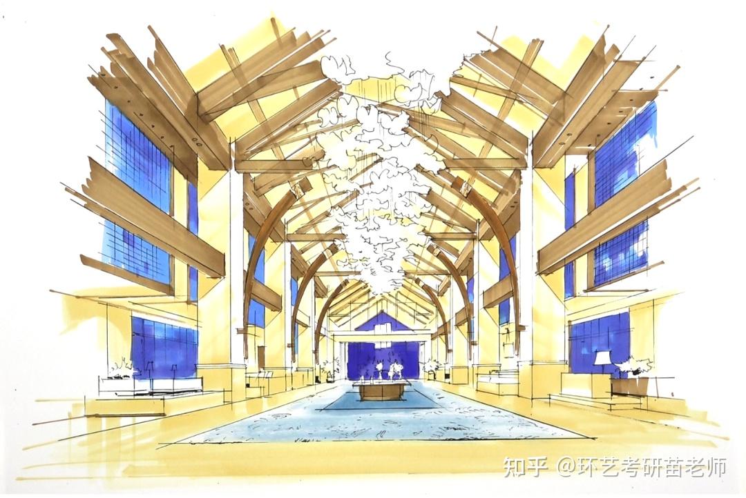 【室内手绘】酒店大堂空间马克笔表现 - 知乎