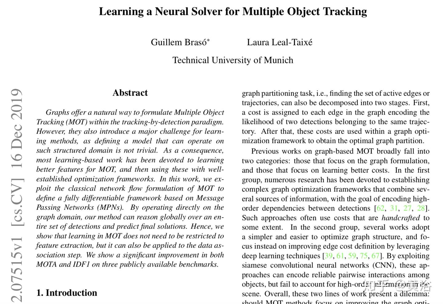 arXiv最新论文“Learning a Neural Solver for MOT” - 知乎