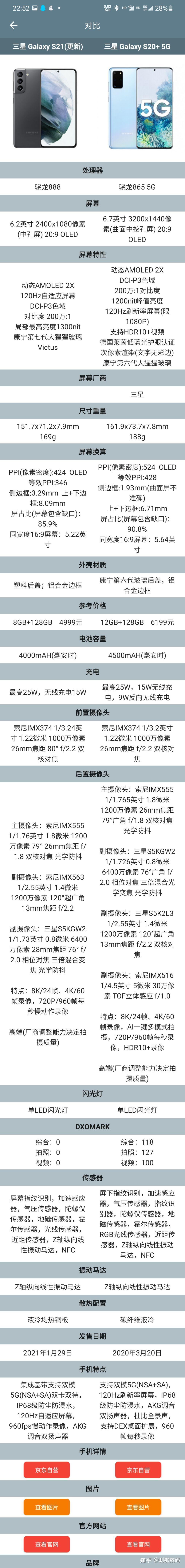 三星s20和s21参数对比图片