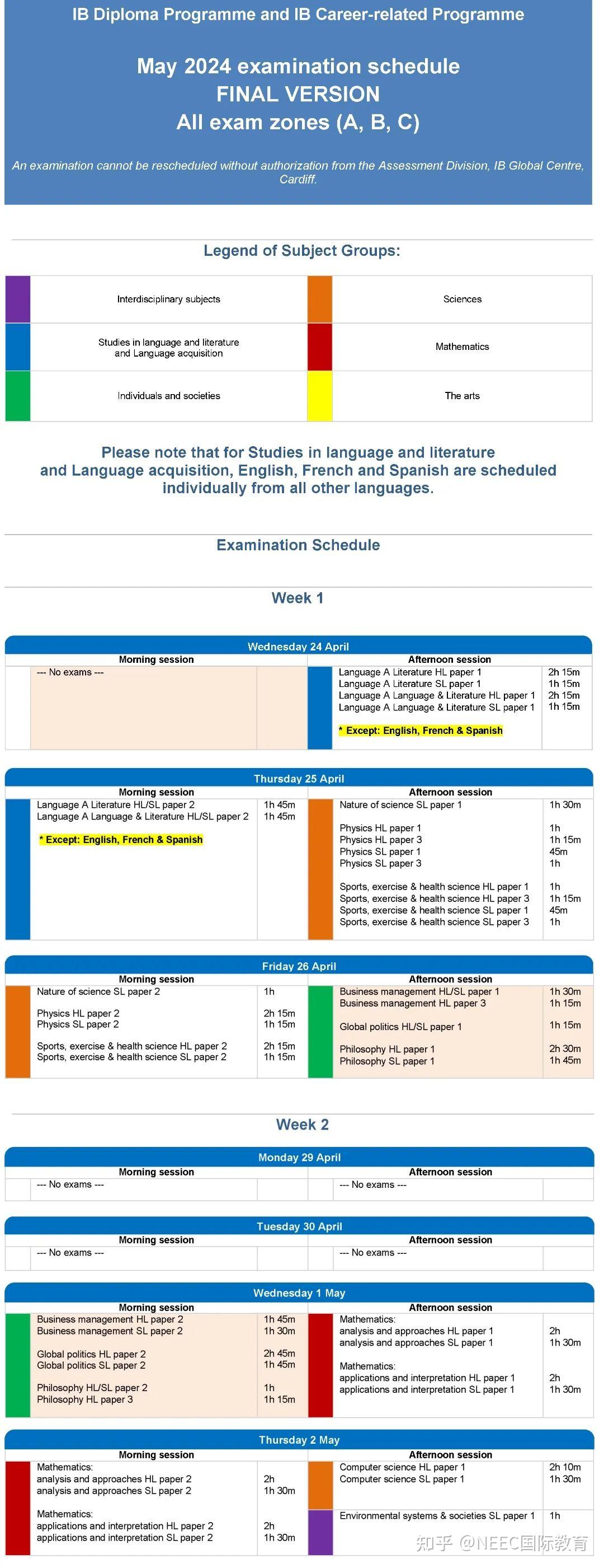2024年IB大考考试时间汇总！ - 知乎