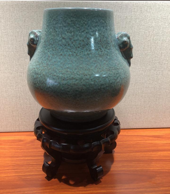 钧瓷吉祥中华尊金斑翡翠釉色苗锡锦苗长强父子联袂携手手工制作