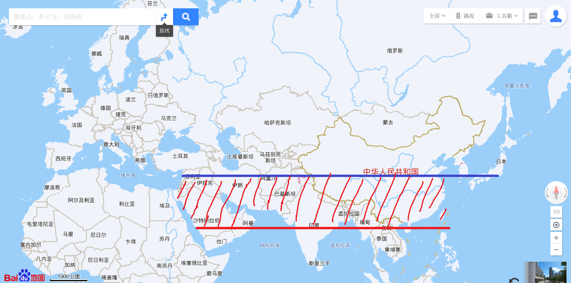 歐亞大陸北緯20度到北緯35度美洲大陸北緯15度到南緯20度之間的地區都