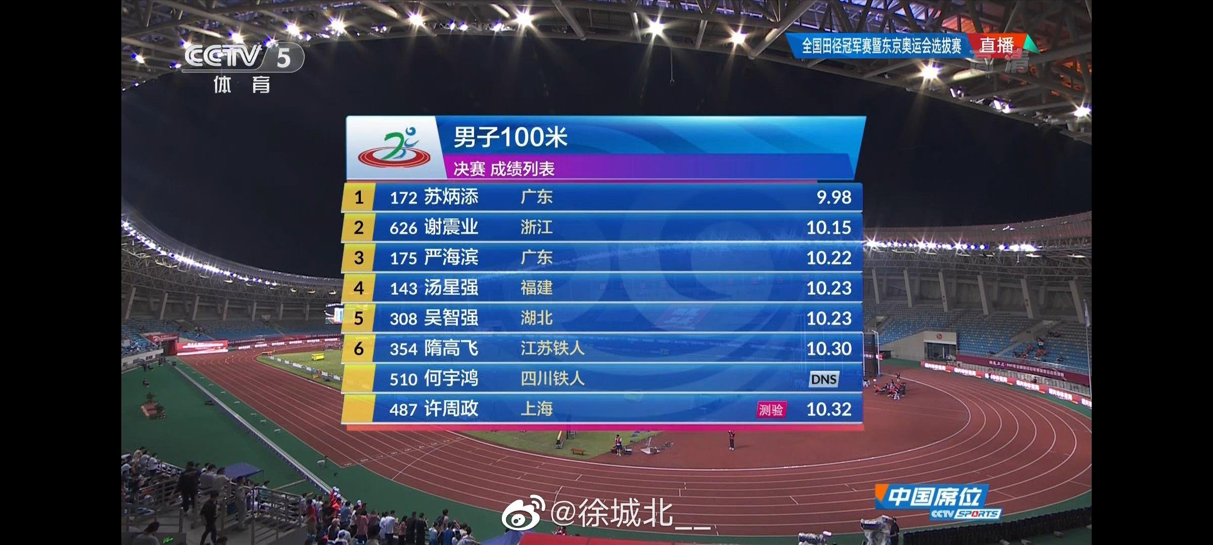 苏炳添在东京奥运会选拔赛男子 100 米决赛上 9.