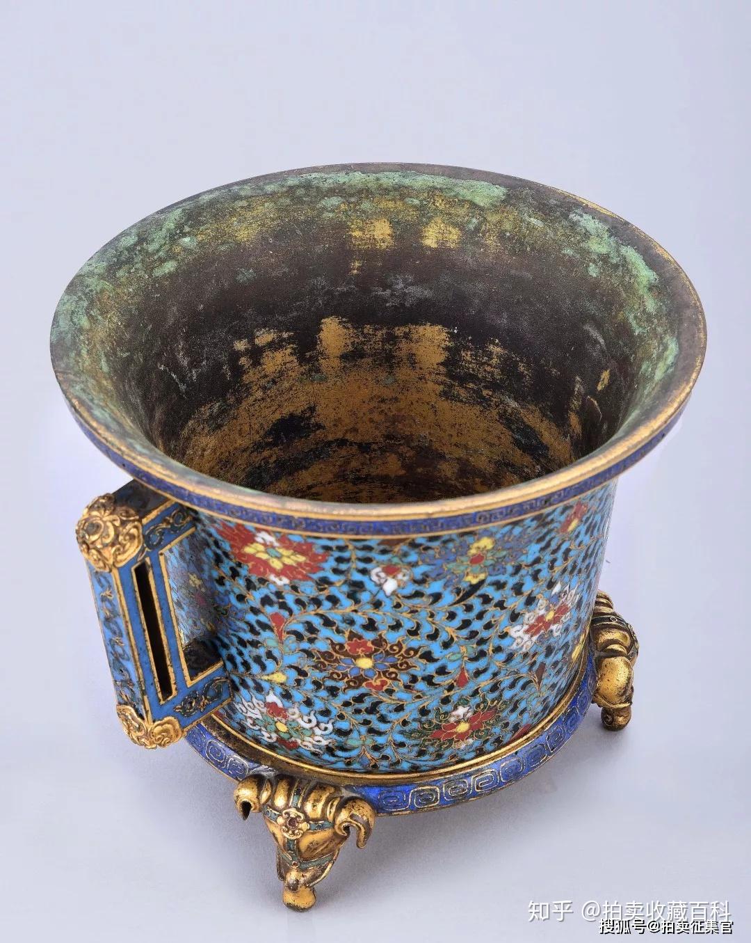 景泰藍 銅胎掐絲琺瑯彩牡丹紋香爐 香道具 骨董品