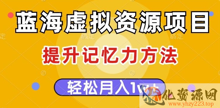 蓝海虚拟资源项目，提升记忆力方法，多种变现方式，轻松月入1w+【揭秘】