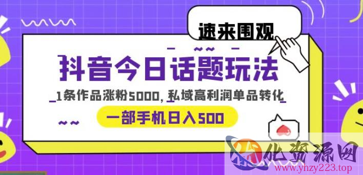 抖音今日话题玩法，1条作品涨粉5000，私域高利润单品转化一部手机日入500【揭秘】