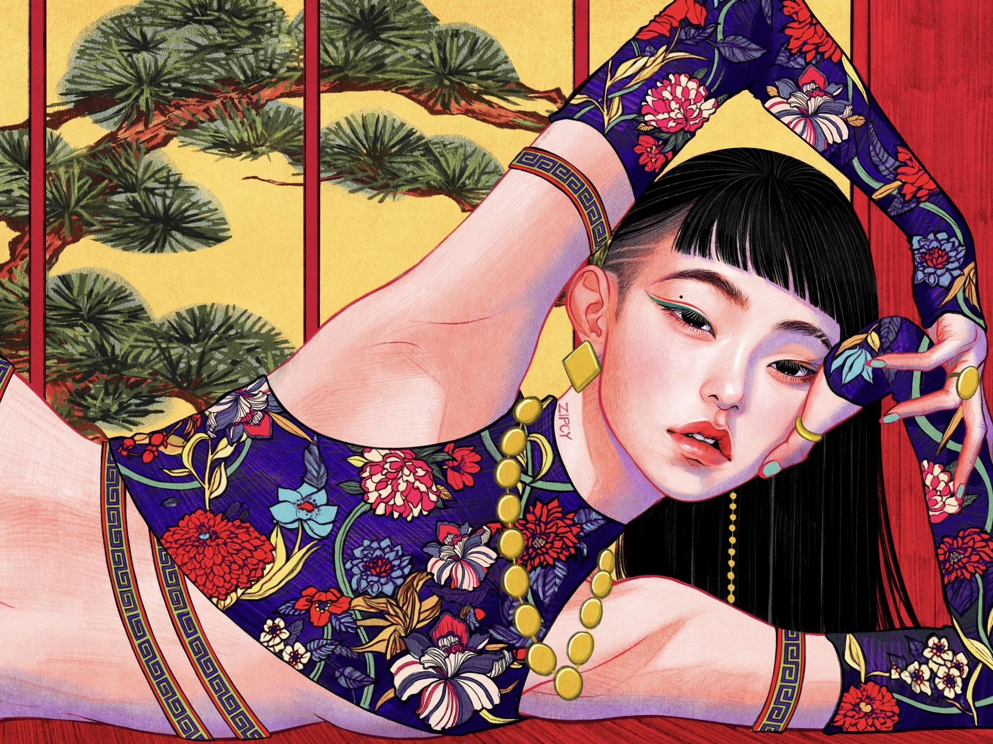 韩国画师梁世恩zipcy情头及壁纸系列-美女画美人的美腻,情趣与温情