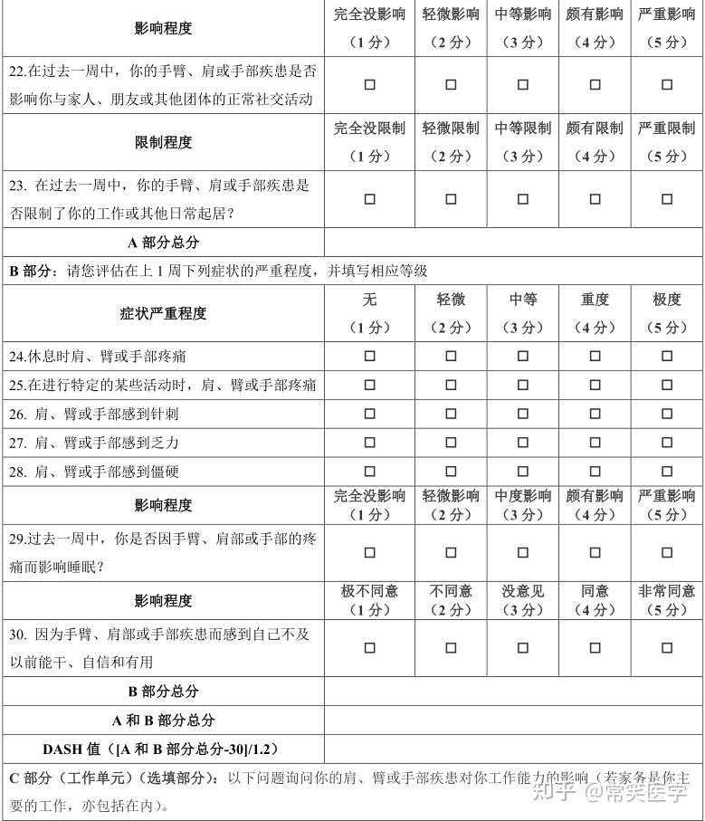 科研小工具｜臂、肩、手功能障碍（DASH ） - 知乎